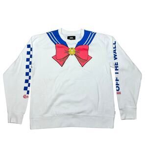 Vans x Pretty Guardian Sailor Moon Crewneck Sweater Large White Pullover New